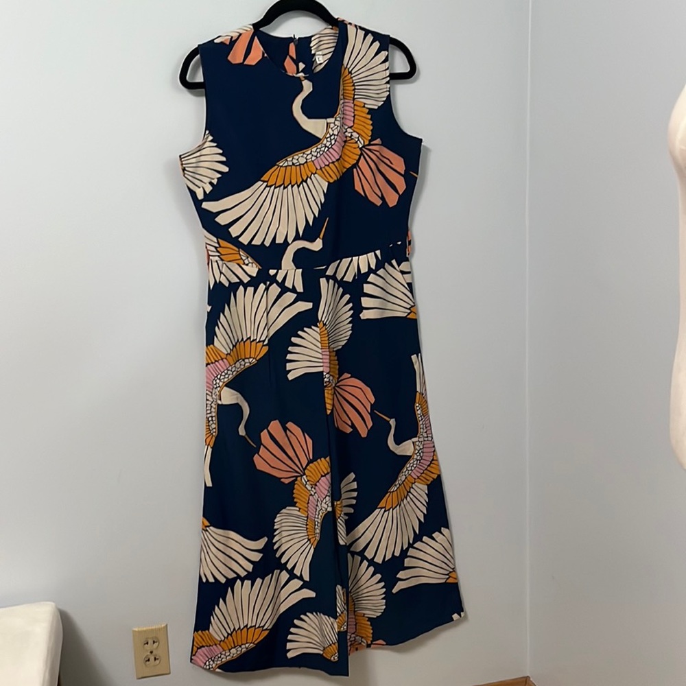 Elegant Navy Crane Print Jumpsuit